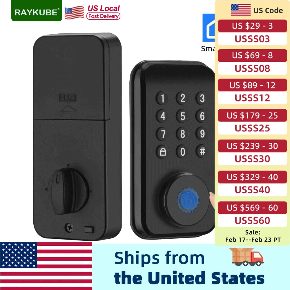 RAYKUBE Smart Fingerprint Deadbolt Lock